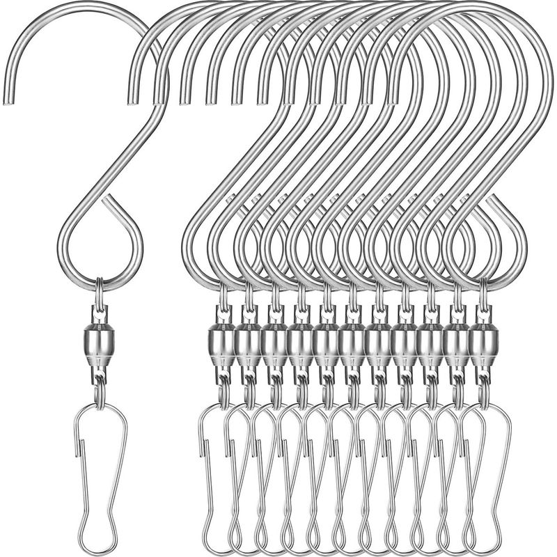 Set Mit 12 Drehbaren Gartenhaken Aus Edelstahl Mit Doppelclips, Ideal Für Windmühlen, Vogelfutterhäuser, Windspiele Und Andere Gartenaccessoires. Farbe: Silber