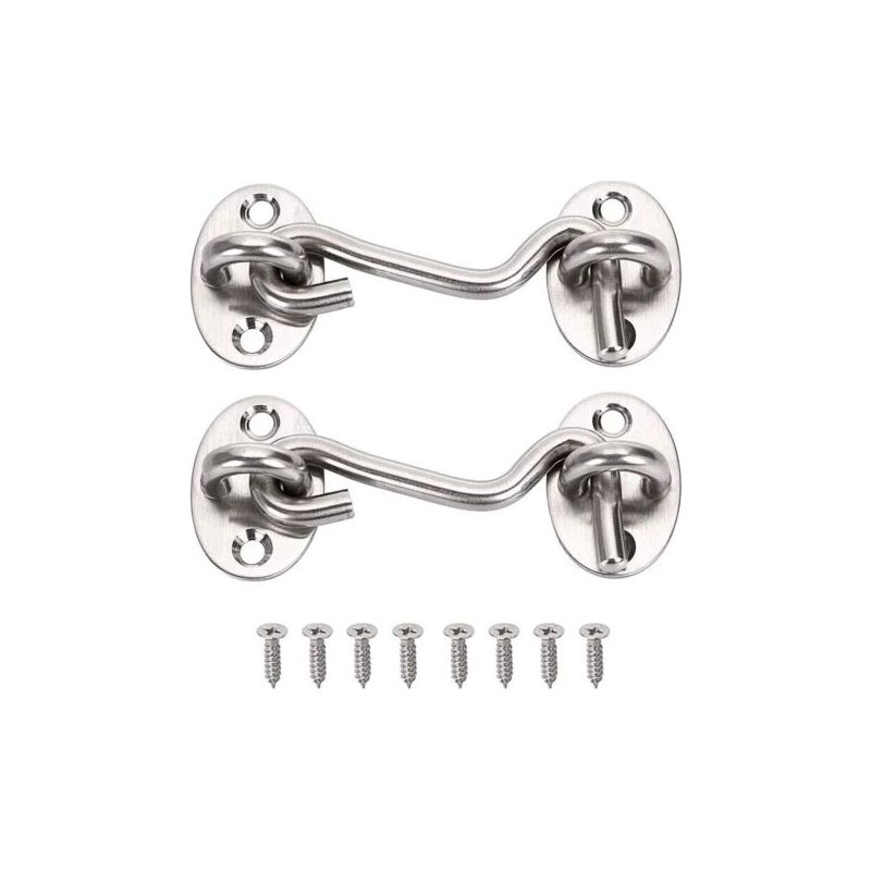 2-teiliger Kabinenhaken, Türverschlusshaken, Edelstahl-kabinenhaken Für Fenster, Scheunentore, Schuppentüren, Garagentore (7,6 Cm, Silber)