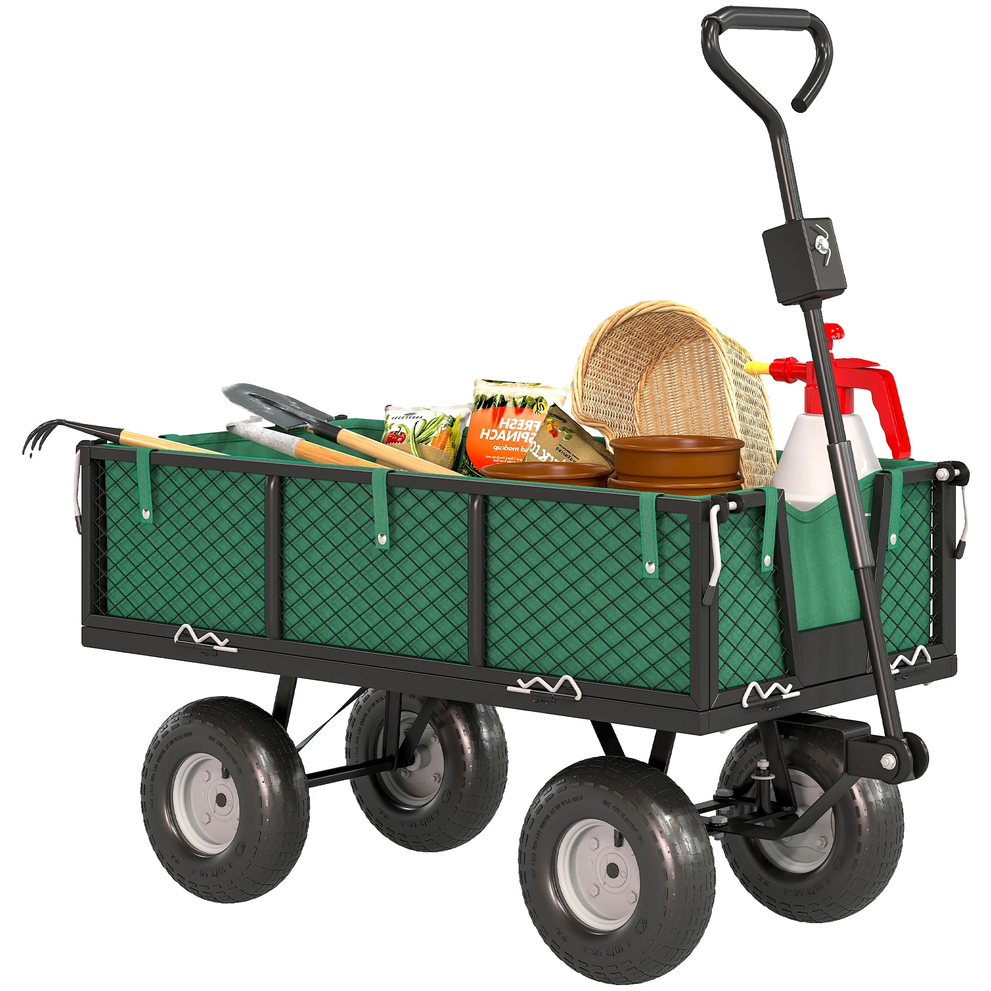 Gartenwagen, Hohe Tragkraft, Verstellbarer Griff, Grün