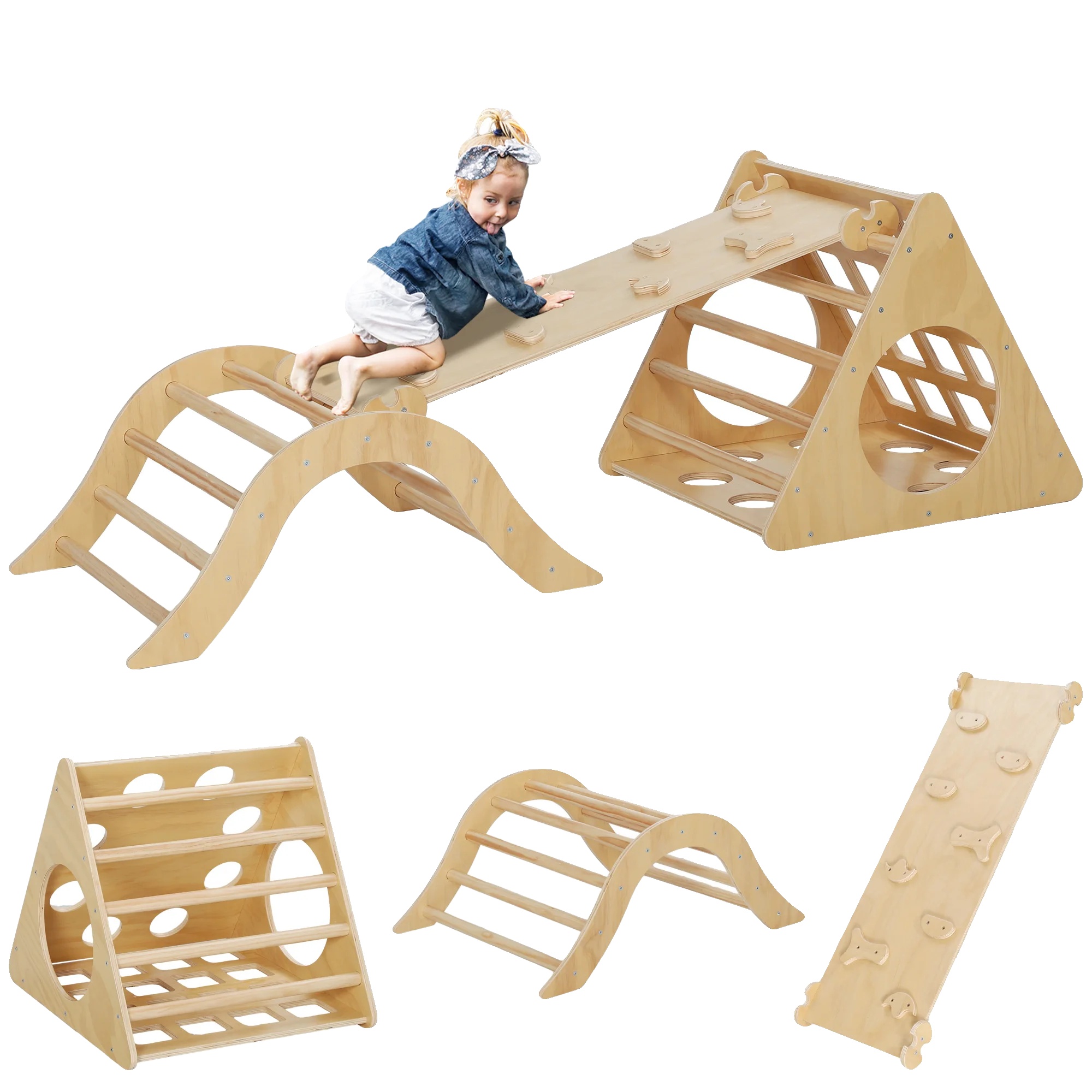 Kletterdreieck, Vielseitiges Spielset, Fördert Die Motorik, Naturholz