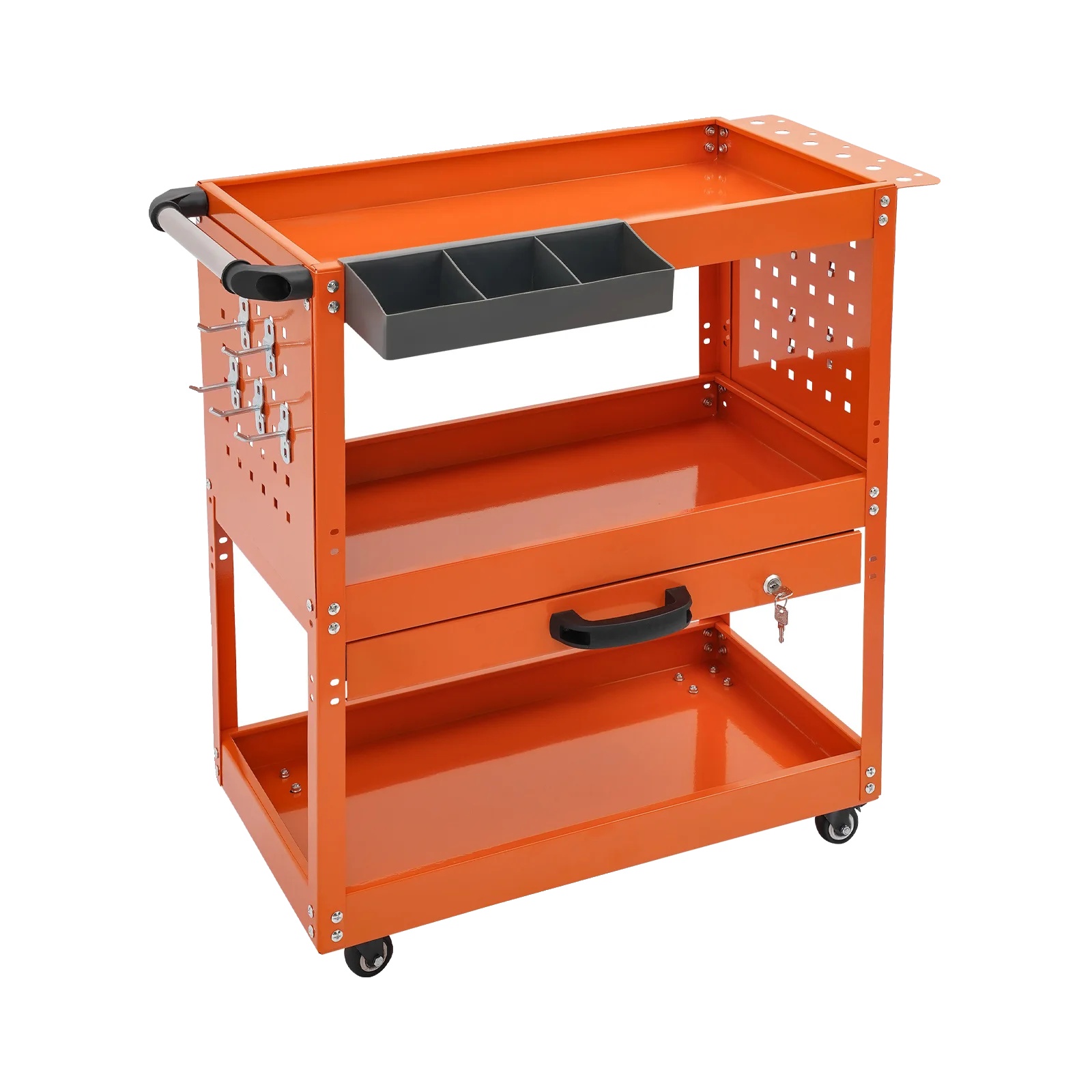 Werkzeugwagen, 3-stöckig, Abschließbare Ablage, Orange