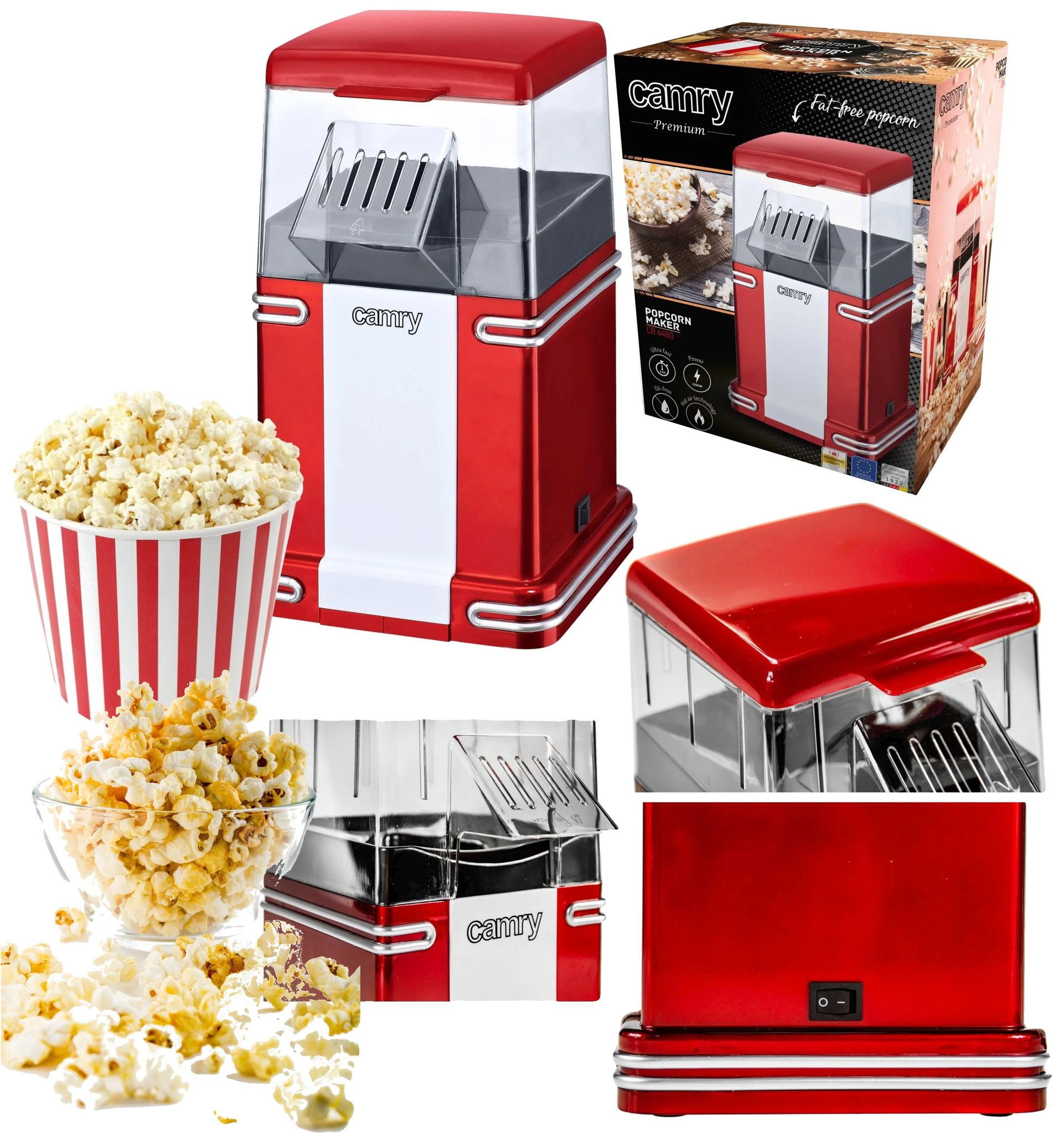 Popcornmaschine, 1200 W Leistung, Elegantes Design, Rot, Eu