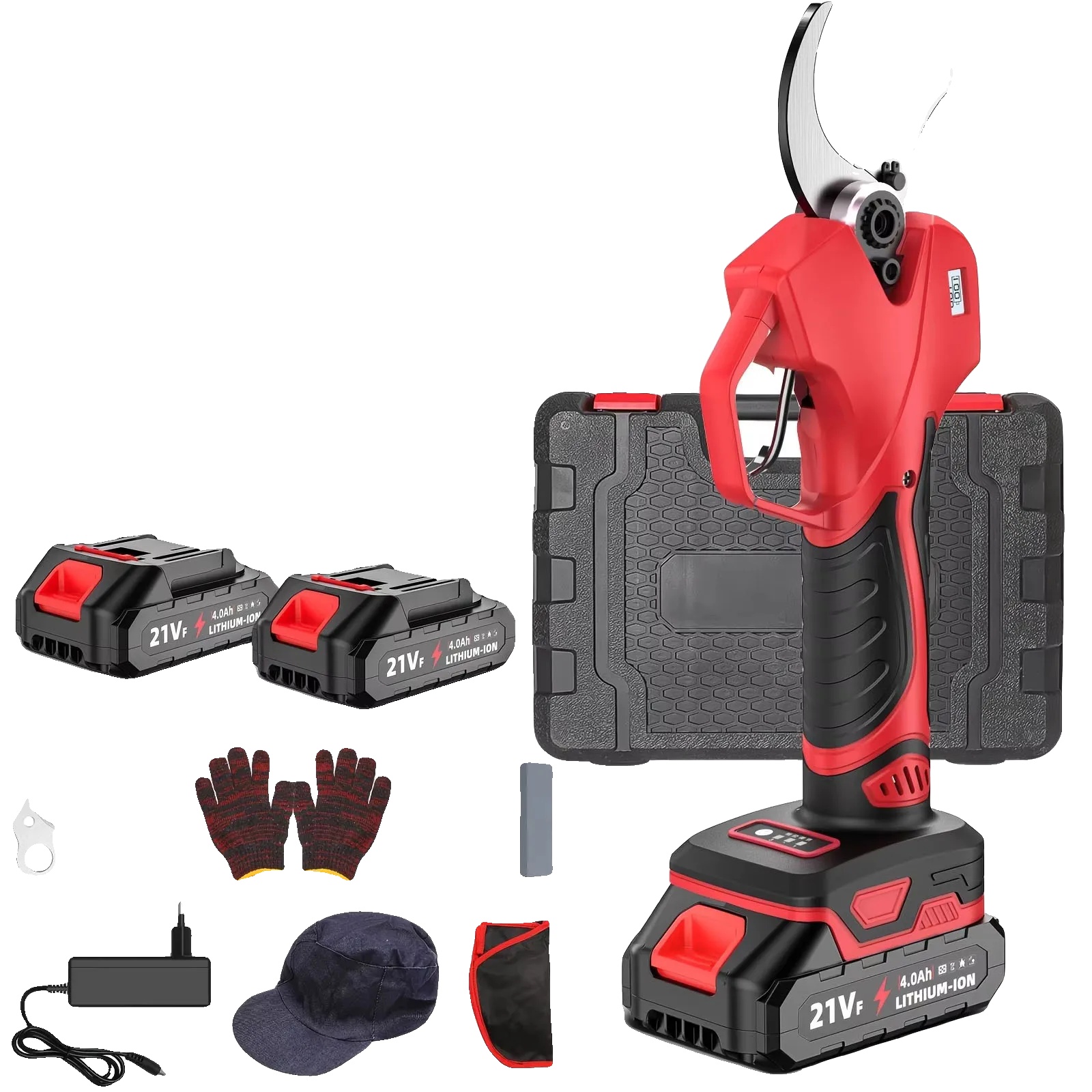 Kabellose Elektrische Gartenschere, Leichtes Design, Bürstenloser Motor, Rot, 2 Akkus