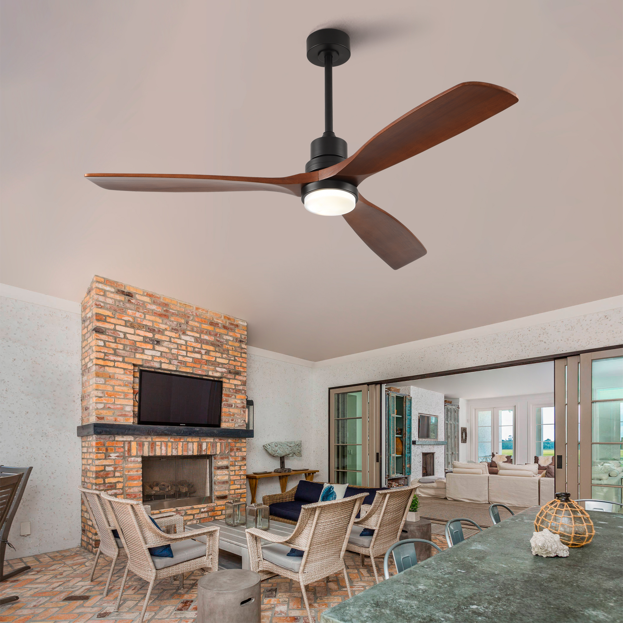 60-zoll-deckenventilator Mit Dreiflügeligem Propeller Aus Massivholz, 3cct, Quiet Reversible Dc Motor, 6-speed Remote Control With Memory Function, Suitable For Villas, Kitchens, Living Rooms