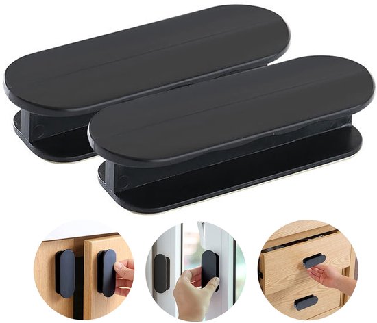 Dailygoods – Selbstklebender Türgriff – Balkontürgriff – Schrankgriff – Möbelgriff – Schwarz – Hochwertiges Abs-material – 2 Stück – Griff
