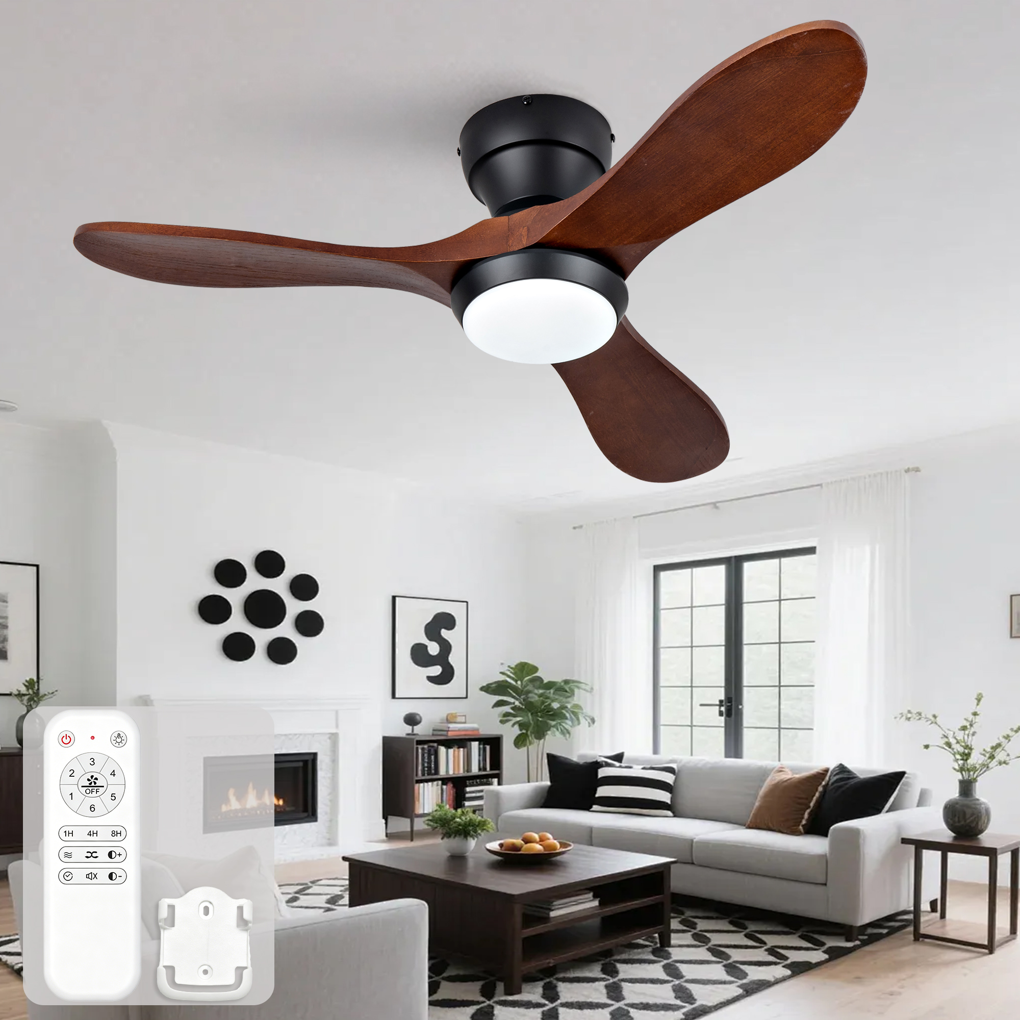 36-zoll-ventilator Mit Beleuchtung Und Fernbedienung, 3 Flügel Aus Massivholz, 3cct, 6-speed Settings, Forward/reverse Rotation, Ideal For Walk-in Closets, Patios, And Small Rooms
