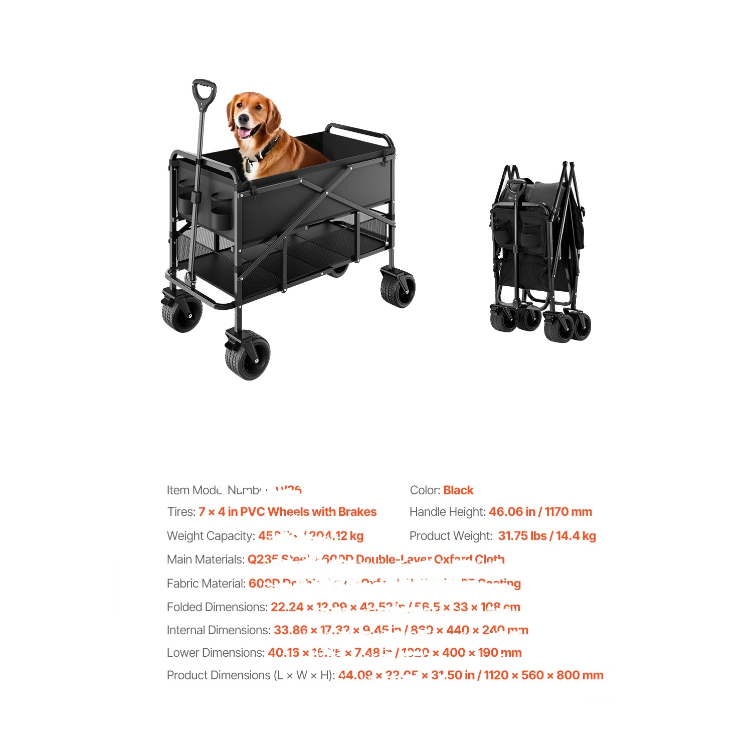 Robuster Gartenwagen Mit Geländerädern, Tragkraft 204 Kg