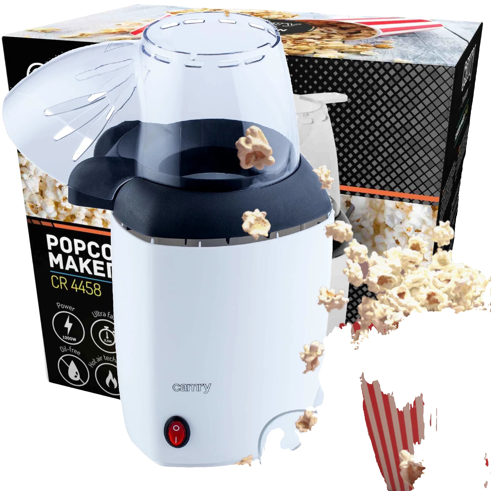 Popcornmaschine, 1200 W, Heißluftpopcorn, Weiß, Eu