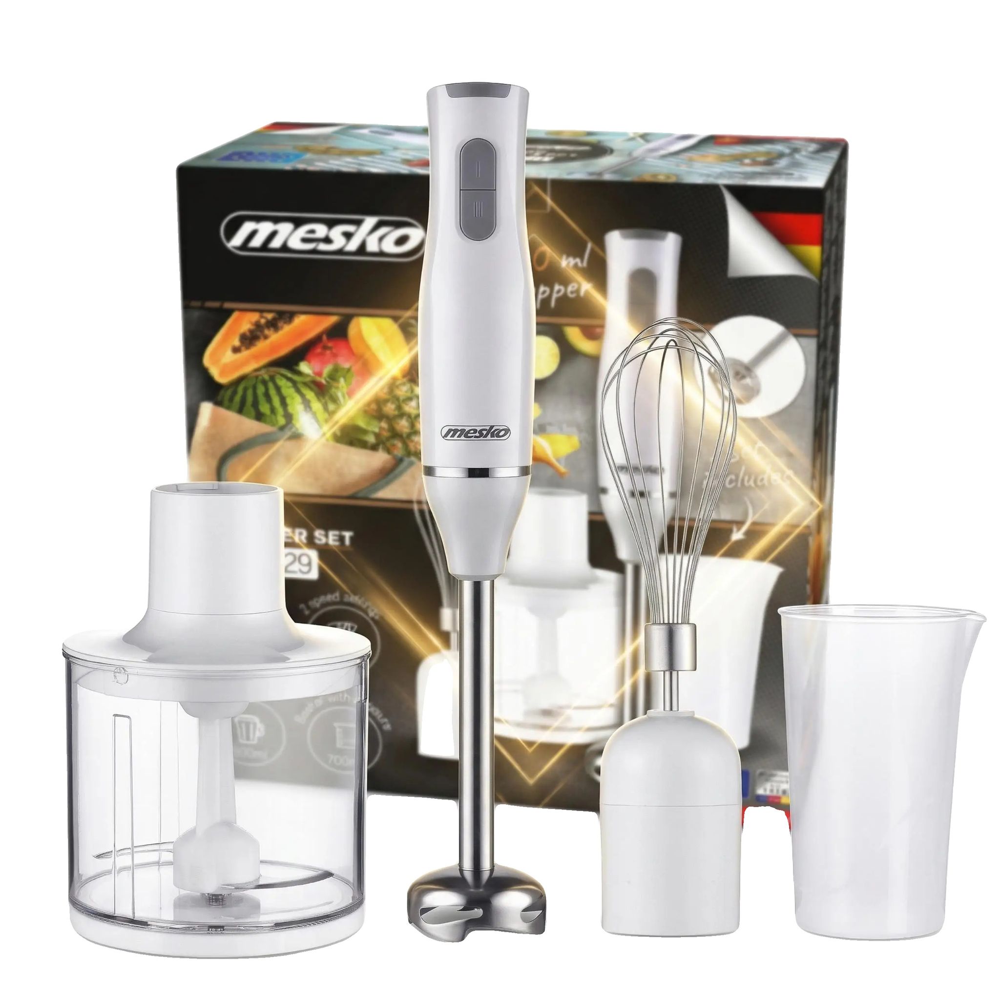 Stabmixer, Edelstahlklingen, 2 Geschwindigkeitsstufen, Weiss