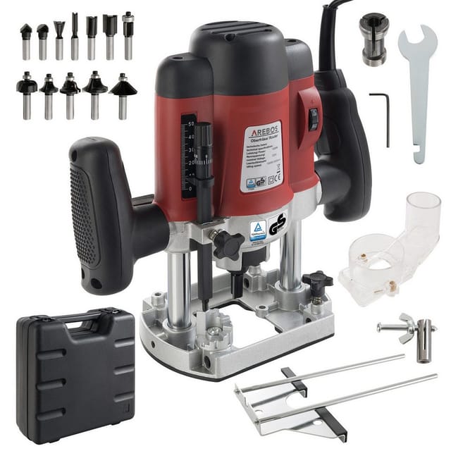 Arebos - Oberfräse Holz Fräse Fräsmaschine Hand Kanten Fräser 1200W inkl.12 Fräser