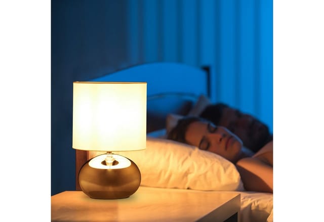 Relaxdays - Nachttischlampe Touch dimmbar, moderne Touch Lampe mit 3 Stufen, E14, Tischlampe mit Kabel, 28 x 18 cm, silber