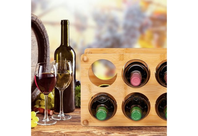 Relaxdays - Weinregal, Bambus, 6 Flaschen, Weinständer für Küche, Keller, Wohnzimmer, Weinablage hbt 21x32x18,5 cm, Natur