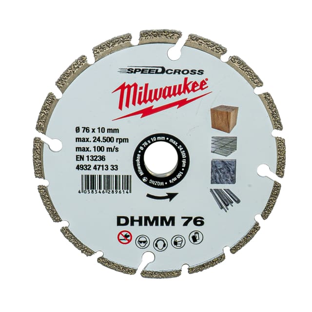 Milwaukee Diamanttrennscheibe DHMM Ø 76 x 10 mm für universellen Einsatz (Multi Material Trennscheibe, Speed Cross)