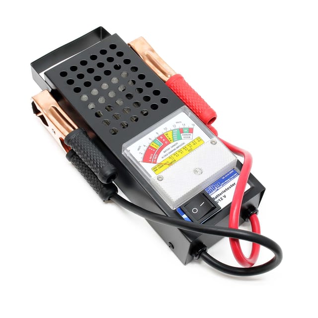 Wiltec - Batterietester für 6V und 12V Batterien/Akkus, mit 2 Klemmzangen, justierbarer Skala, Batterieprüfer für Pkw Ladesystem, Lichtmaschine,