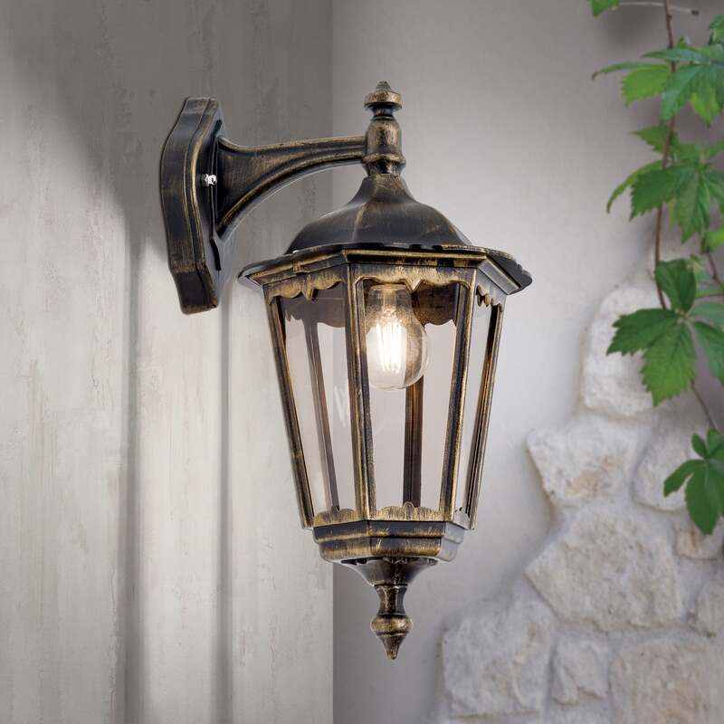 [gebraucht] B-ware Orion Außenwandleuchte Puchberg Hängend Schwarz-gold Dimmbar Ip43 Aluminium 45cm