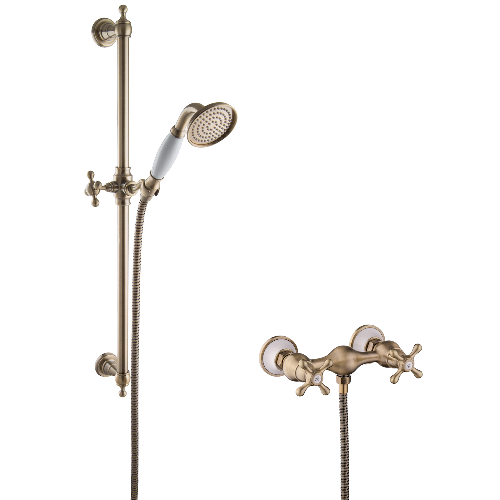 Paulgurkes Duscharmatur Bronze Aufputz Zweigriffmischer Retro Duschset Antik