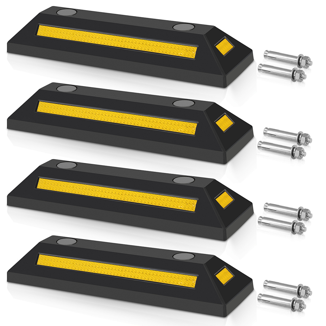 Randaco 4x Radstopper Abstand Anfahrschutz Set Reflexband Schwarz Ebonite-hartkautschuk
