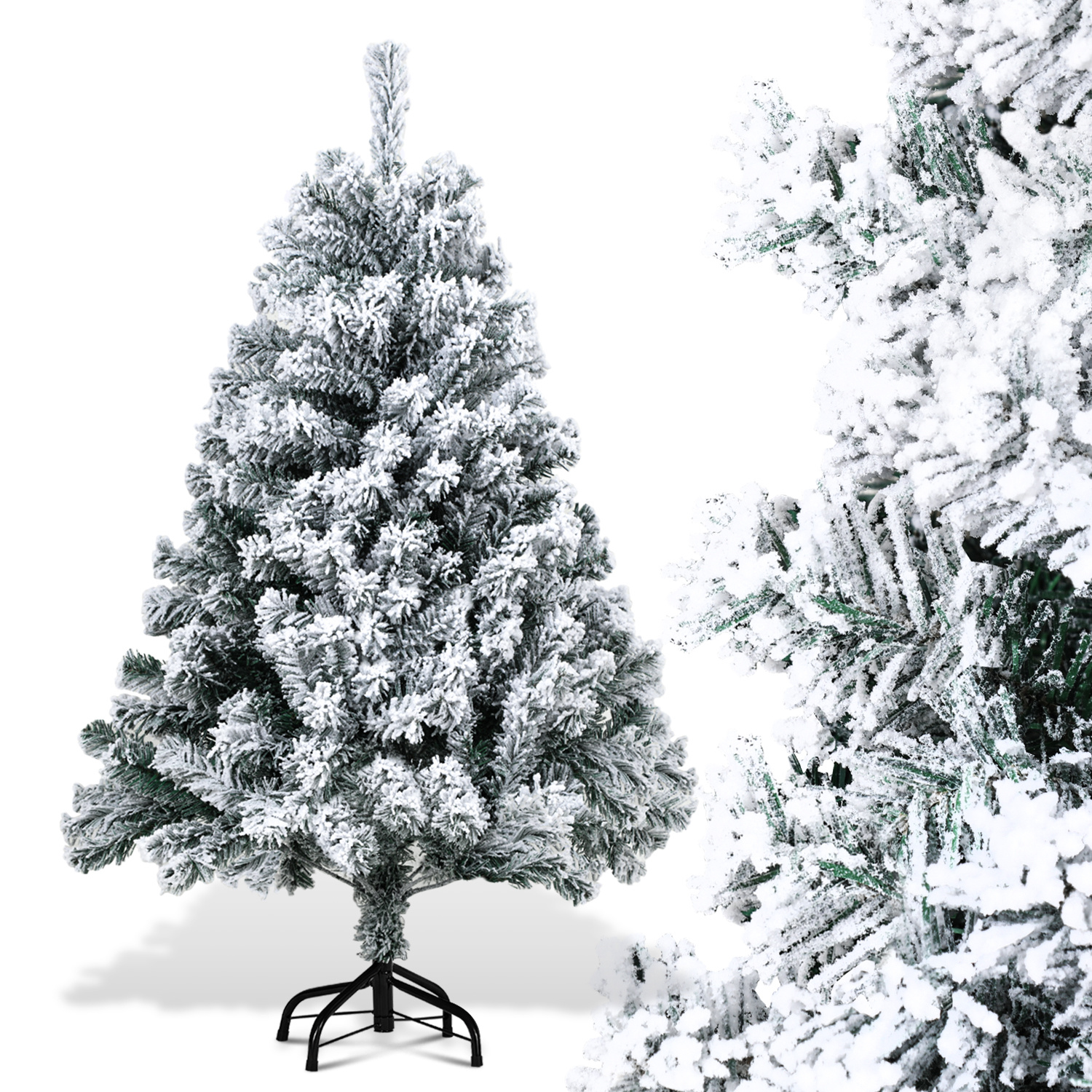 Randaco 120cm Künstlicher Weihnachtsbaum Mit Schnee, Inkl. Metallfuß Mit 340 Spitzen Pvc Nadeln, Christbaum Tannenbaum Pvc, Weiß
