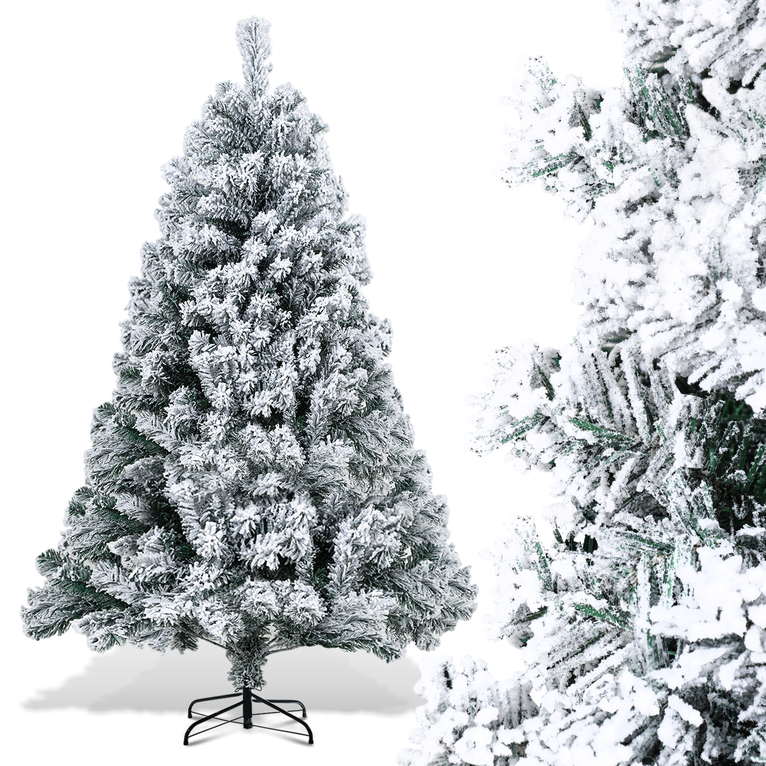 Randaco 180cm Künstlicher Weihnachtsbaum Mit Schnee, Inkl. Metallfuß Mit 860 Spitzen Pvc Nadeln, Christbaum Tannenbaum Pvc, Weiß