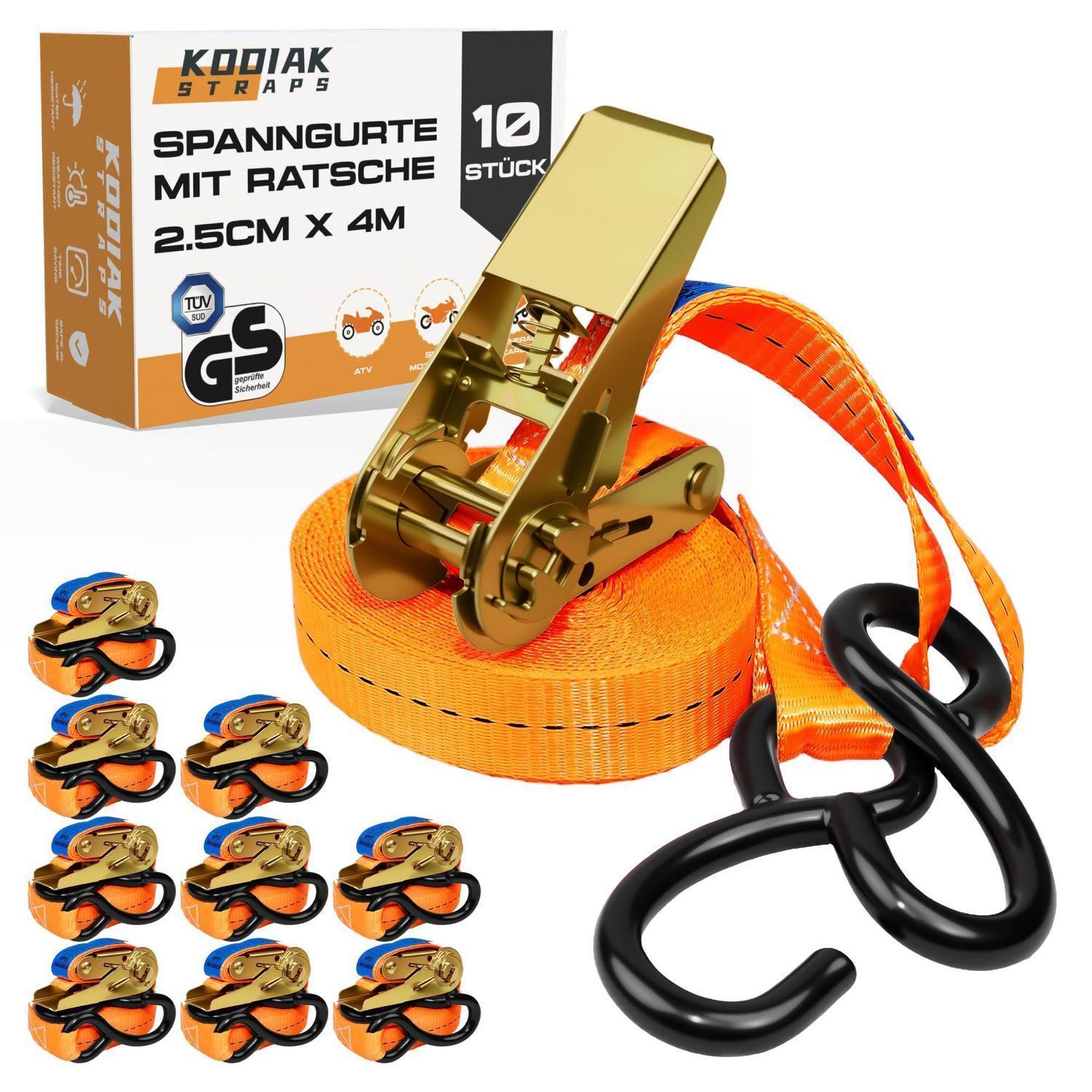 10x Spanngurte 4m 800kg Mit Ratsche Und S-haken, 25mm, Tüv/gs Geprüft