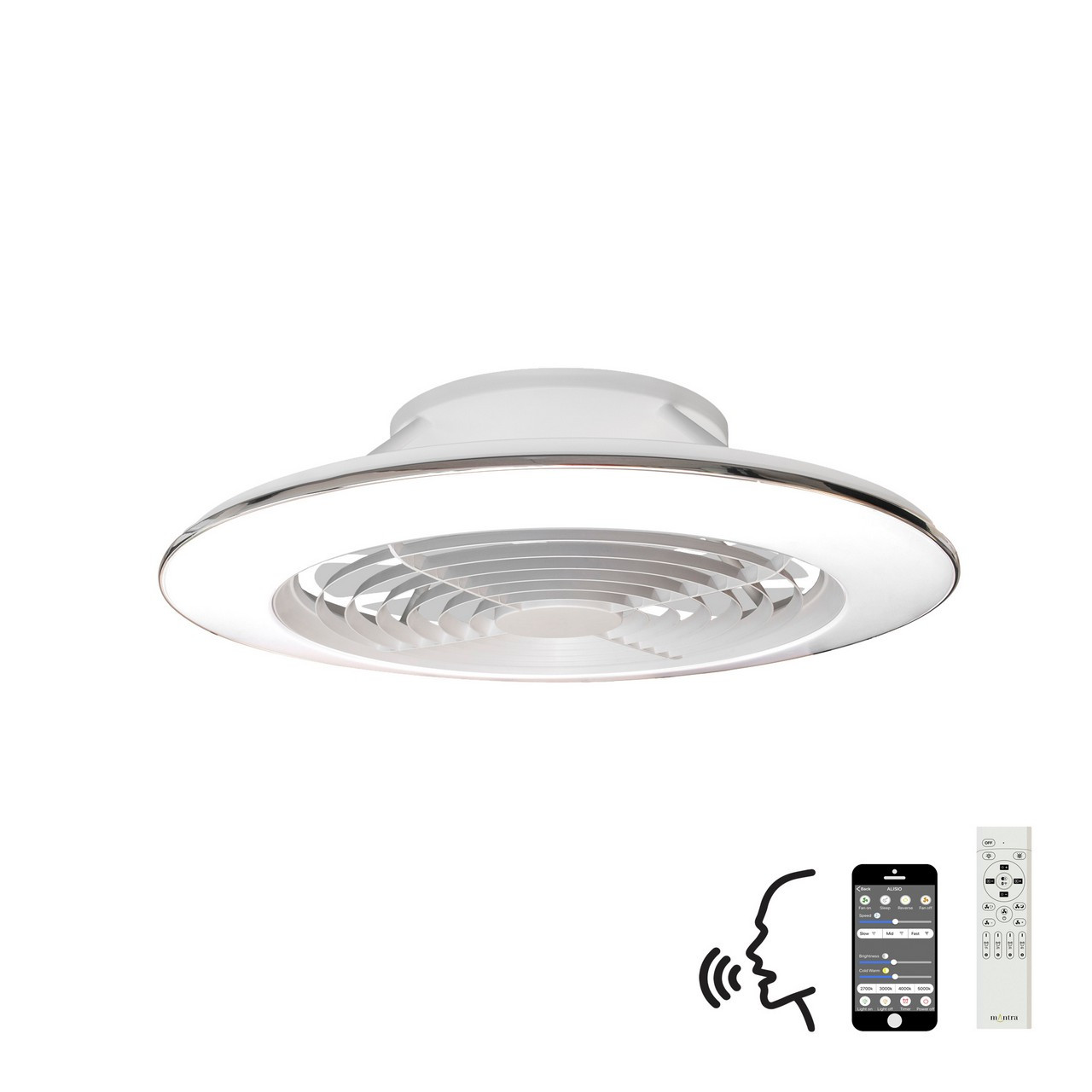 Mantra Iluminación Deckenventilator Mit Led-deckenleuchte Alisio Xl 95w 5900lm 2700k-5000k Ventilator 58w Dc Weiß Ø73,5 Cm