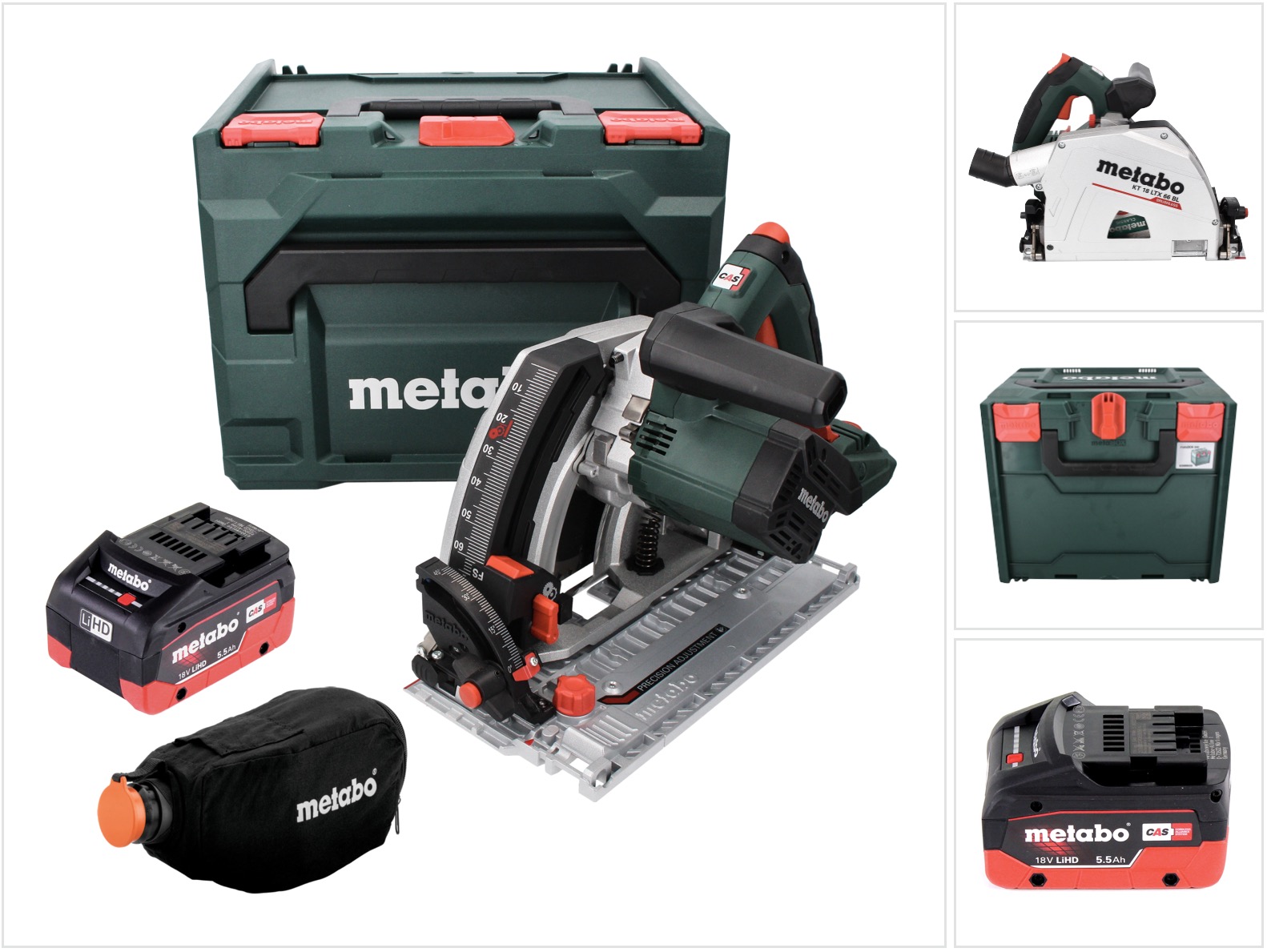Metabo Kt 18 Ltx 66 Bl Akku Tauchkreissäge 18 V 165 Mm + 1x Akku 5,5 Ah + Metabox - Ohne Ladegerät