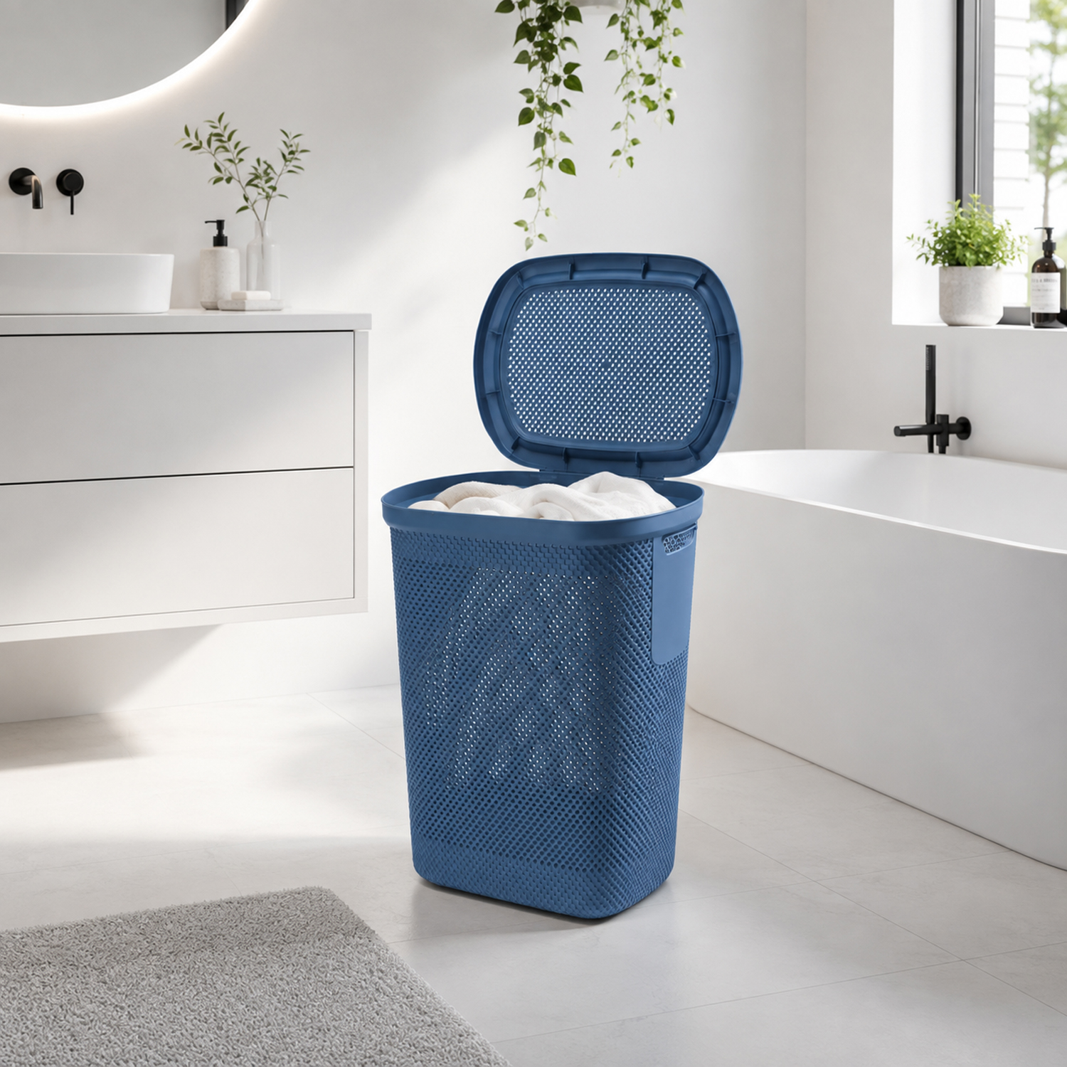 Wäschekorb + Deckel 58 Liter -02710390-blau