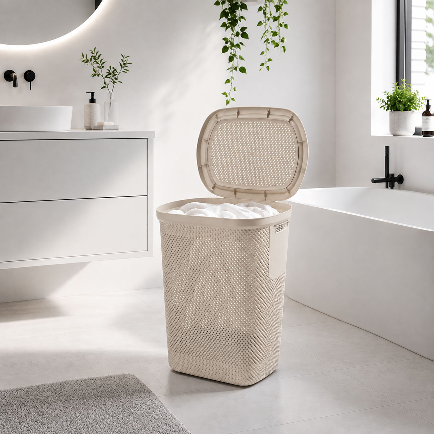 Wäschekorb + Deckel 58 Liter -02710390-beige