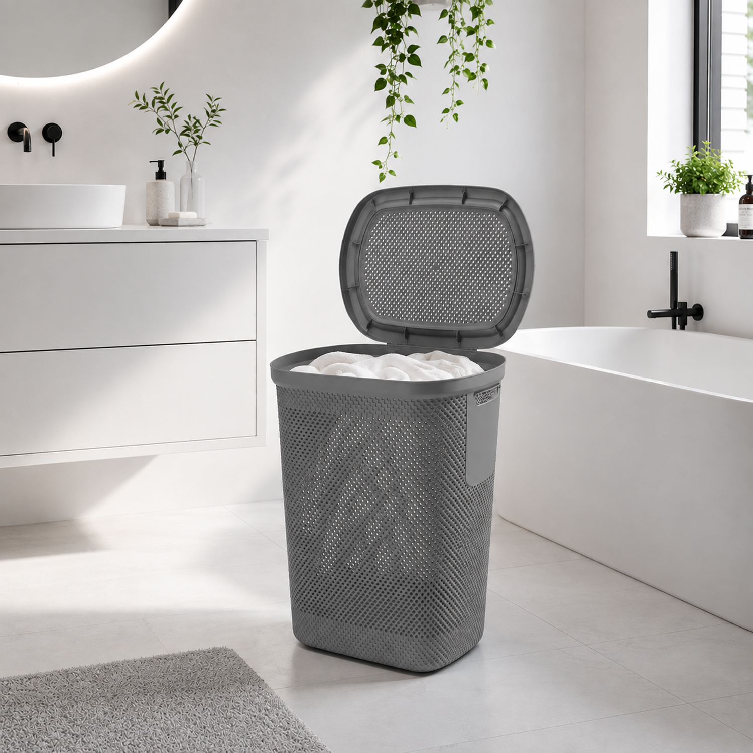 Wäschekorb + Deckel 58 Liter -02710390-grau
