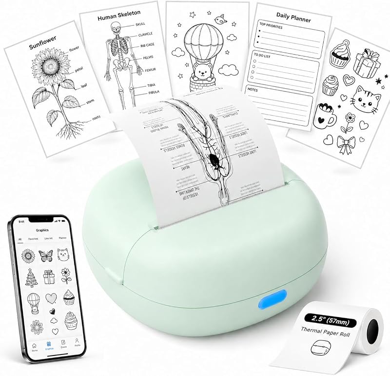 Mini-thermodrucker Für Ios Und Android Tragbarer Bluetooth-etikettendrucker Für Lernnotizen, Anatomische Diagramme, Fotos, Tagebücher Und Geschenke