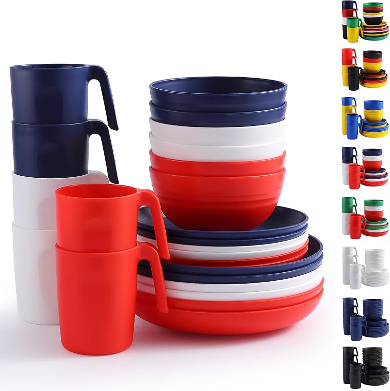 24-teiliges Kunststoffgeschirr-set Für 6 Personen, Fr Color, Wiederverwendbare Teller Und Schüsseln, Einschließlich Speiseteller, Dessertteller, Müslischalen, Becher Für Zuhause, Garten Und Picknicks