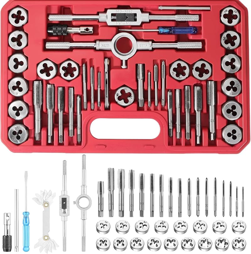 Set Mit 40 Metrischen Und Sae-gewindebohrern Und -schneideisen, Professionelles Gewindeschneidwerkzeug-set Mit Aufbewahrungskoffer, Ideales Geschenk Für Männer, Väter, Heimwerker, Automechaniker Und