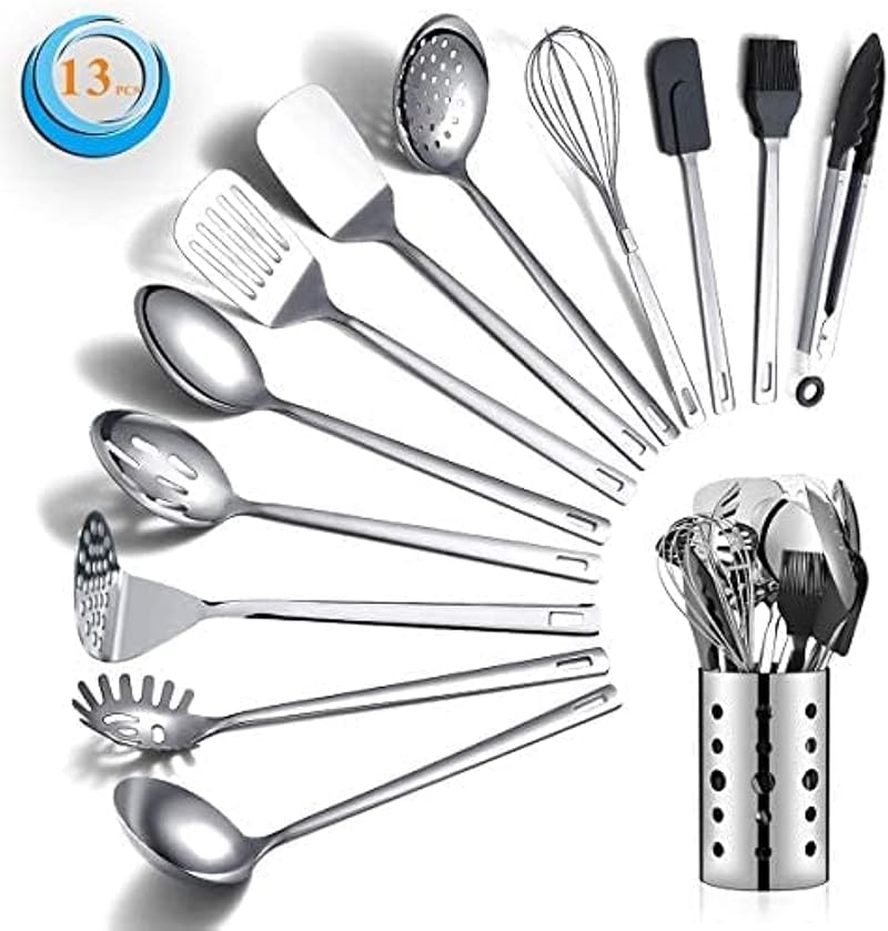 13-teiliges Küchenutensilien-set Aus Edelstahl Mit Antihaftbeschichtetem Und Hitzebeständigem Utensilienhalter, Spülmaschinenfest, Leicht Zu Reinigen (13 Stück)