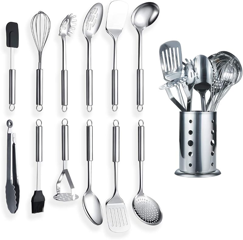 12-teiliges Küchenutensilien-set Aus Edelstahl Mit 1 Halter, Küchenlöffel, Küchenutensilien (13-teilig)