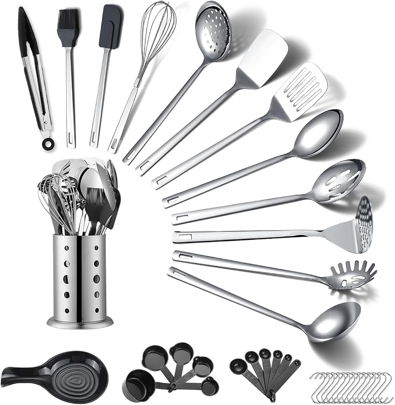40-teiliges Küchenutensilien-set Aus Edelstahl Mit Utensilienhalter, Küchenhelfern, Küchenutensilien, Metallspatel-set