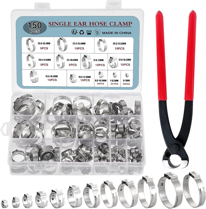 150 Schlauchschellen Aus Edelstahl, 12 Größen 6-33 Mm, Für Kraftstoffschläuche