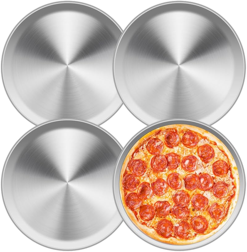 Set Mit 4 Runden Pizzablechen Aus Edelstahl, 26 Cm Durchmesser – Ofenformen Zum Backen, Servieren Und Braten, Leicht Zu Reinigen Und Spülmaschinenfest