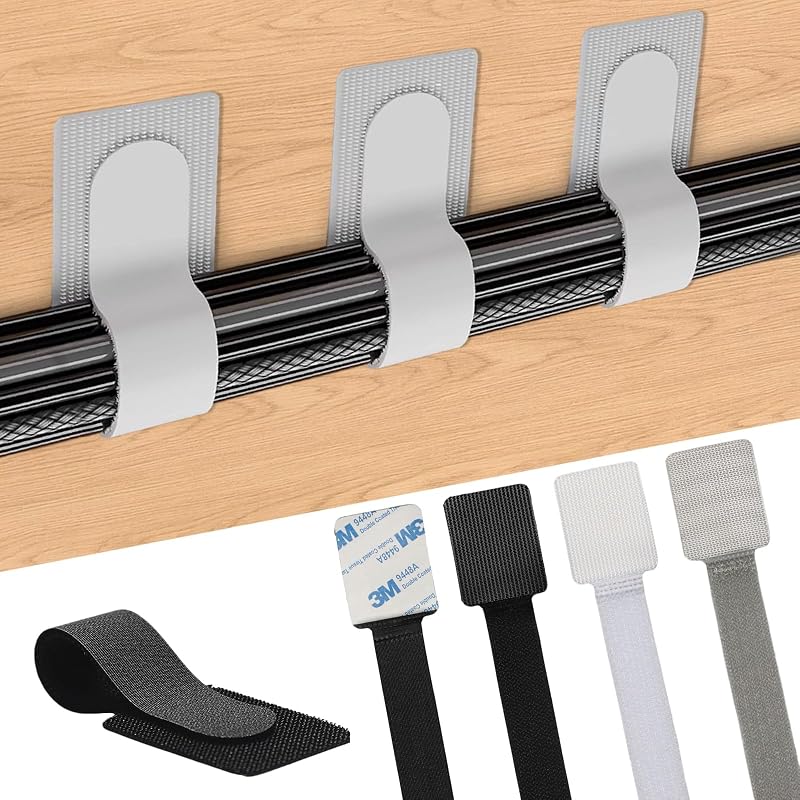 30 Selbstklebende Kabelbinder Für Unter Den Schreibtisch – Wiederverwendbare Kabelorganisatoren Für Schreibtisch, Fernseher Und Pc – Verschiedene Farben: Schwarz, Weiß, Grau