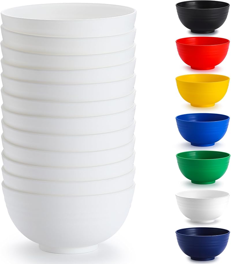 Weiße Plastikschüsseln, 12-teiliges Set, 750 Ml, Wiederverwendbare Ramen-schüsseln, Suppenschüsseln, Müslischalen Für Erwachsene, Kinder, Zuhause, Restaurant, Garten, Picknick, Camping, Outdoor