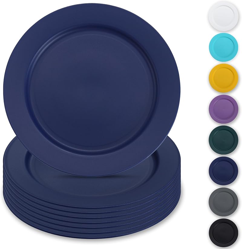 Blaues 8-teiliges Set Aus Kunststofftellern (25 Cm), Wiederverwendbare Flache Teller, Salatteller, Pastaschüsseln, Leicht Zu Transportierendes Geschirr Für Zuhause, Garten, Picknicks, Camping Und Outd