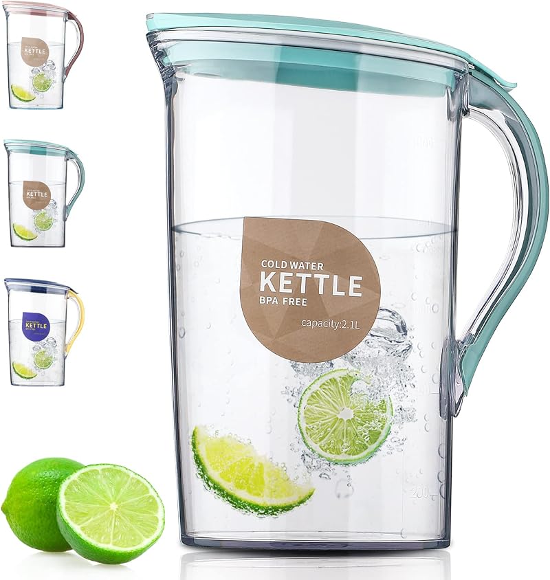 Kühlschranktür-wasserkrug Mit Deckel, 2,1 L, Geruchsneutrale Fiberglaskaraffe. Ideal Für Tee, Saft Und Kaltgetränke. Bpa-frei.