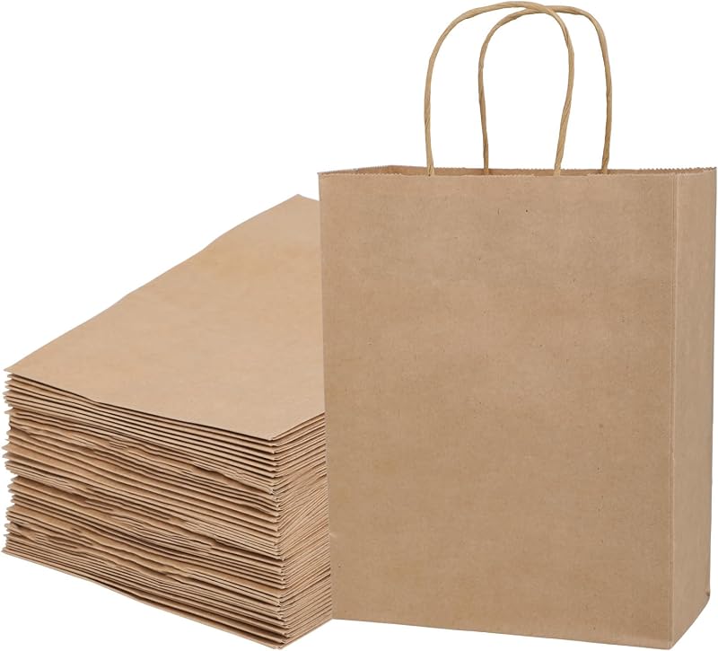 Set Mit 50 Braunen Papiertüten Mit Henkel – Geschenktüten – Kraftpapier Mit Kordelzug – 21 X 11 X 27 Cm – Kraftpapiertüte Für Geburtstage, Hochzeiten, Weihnachten Und Partys