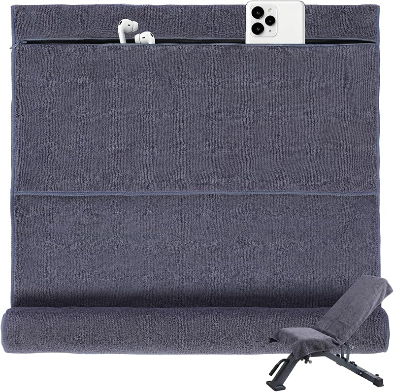 Fitnesshandtuch 135x50cm, Saugfähig Und Schnelltrocknend, Mikrofaser Mit Reißverschlusstasche, Ideal Für Fitnessstudio, Yoga, Outdoor-sportarten, Training Und Strand (dunkelgrau)
