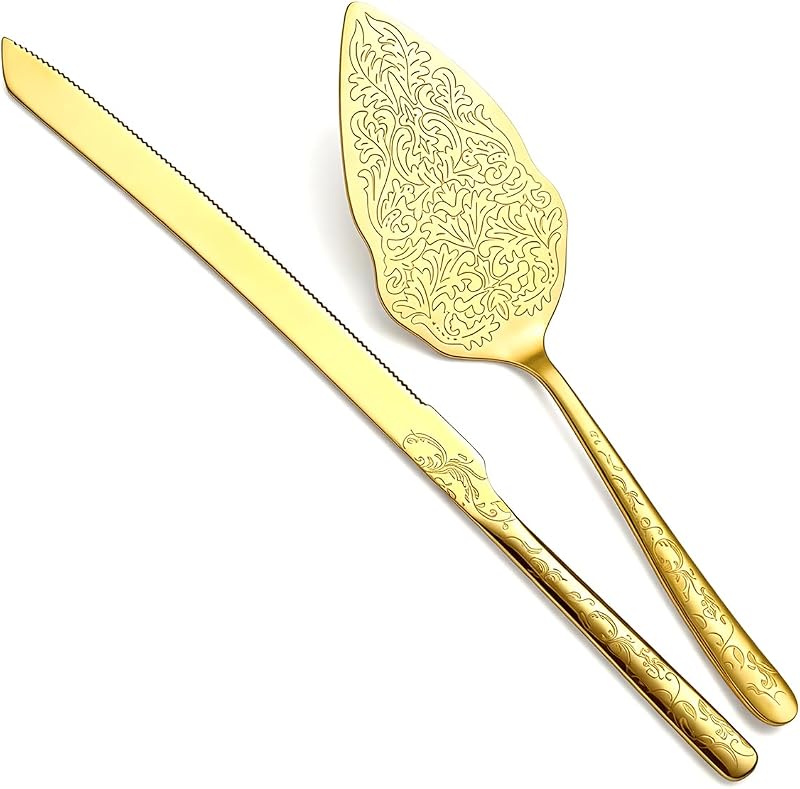 Vergoldetes Titan-hochzeitstortenmesser- Und -heberset Mit Einem Einzigartigen, Gemusterten Tortenschneider-servierset, Perfekt Für Hochzeiten, Geburtstage Und Partys.