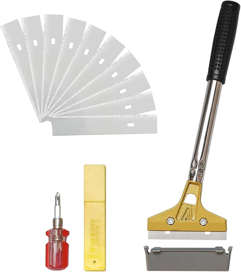 Glasschaber (1 Stück) Mit 10 Klingen Aus Kohlenstoffstahl, 100 Mm Langem Griff, 30 Cm Langem Griff Und Schutzkappe Zum Entfernen Von Farbe, Tapeten, Klebstoff, Reinigen Von Fliesen, Spiegeln Und Herdp