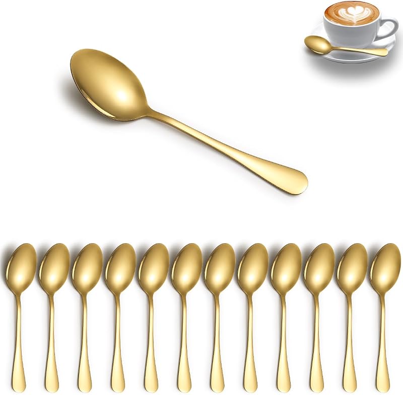 Set Mit 12 Goldenen Teelöffeln, Dessertlöffeln Aus Edelstahl, Milchrührlöffeln Für Zuhause, Restaurant, Hotel, Hochzeit Und Veranstaltung