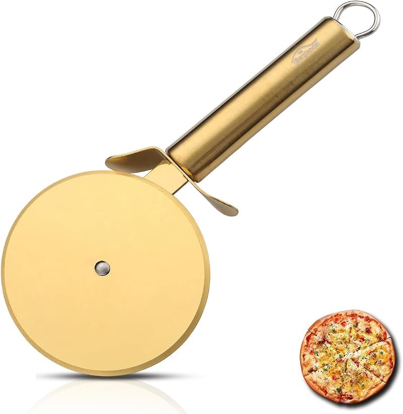 Pizzaschneider, Goldfarbene Titanplatte, Pizzaschneider Aus Edelstahl, Superscharfer Pizzaschneider Mit Goldfarbener Titanbeschichtung, Gebäckschneider, Leicht Zu Reinigen Und Zu Verstauen