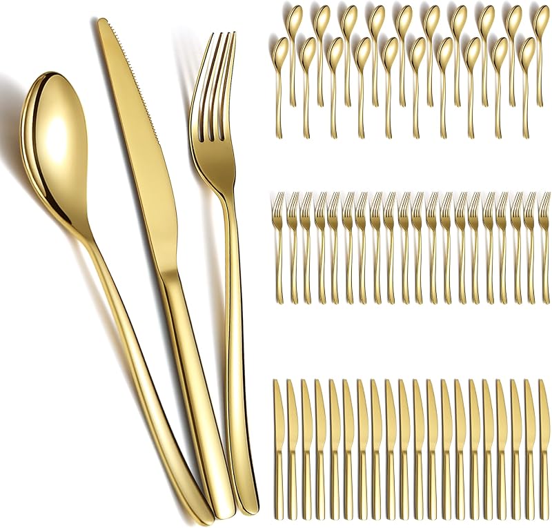 60-teiliges Goldenes Hochzeitsbesteck-set Für 20 Personen, Titanbeschichtetes Edelstahlbesteck, Goldene Messer, Gabeln Und Löffel Für Den Gebrauch Zu Hause, Bei Hochzeiten Und In Restaurants.