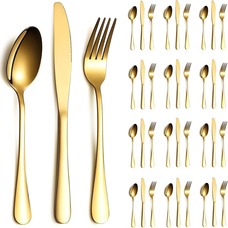 36-teiliges Goldenes Besteckset Für 12 Personen, Messer, Löffel Und Gabeln Aus Edelstahl, Ideal Für Hochzeiten, Partys, Veranstaltungen, Zuhause Und Als Geschenk Zu Thanksgiving.