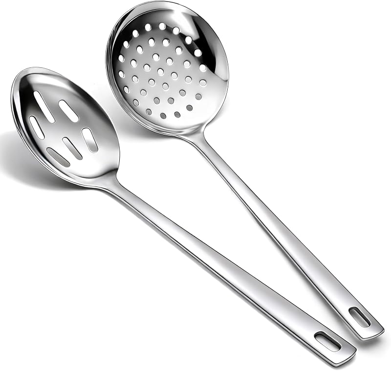 Schaumlöffel Mit Schlitzen Und Schaumkelle, 2-teiliges Set, 33 Cm, Küchenutensil Aus Edelstahl Zum Abschöpfen Von Nudeln/kochen/braten, Pastalöffel Aus Metall